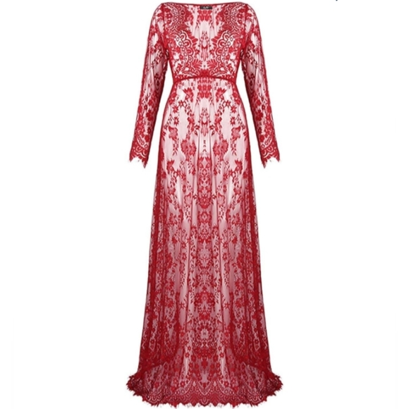 Sexy White Lace Maxi Dress Empire Waist Sheer Full Length Gown Long Lingerie New - Picture 12 of 12